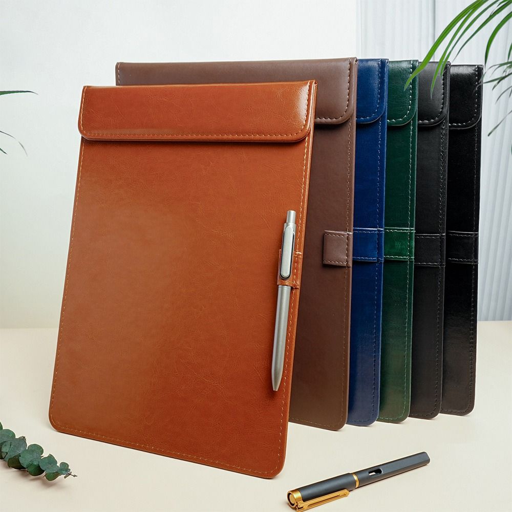 Leather Work Folder - Portable PU Leather Writing Clipboard With