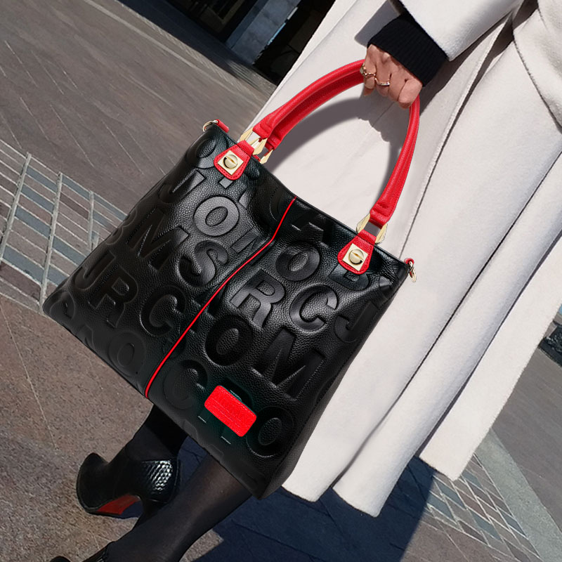 Leatherwork Embossing - Genuine Cowhide Embossed Letter Tote Bag
