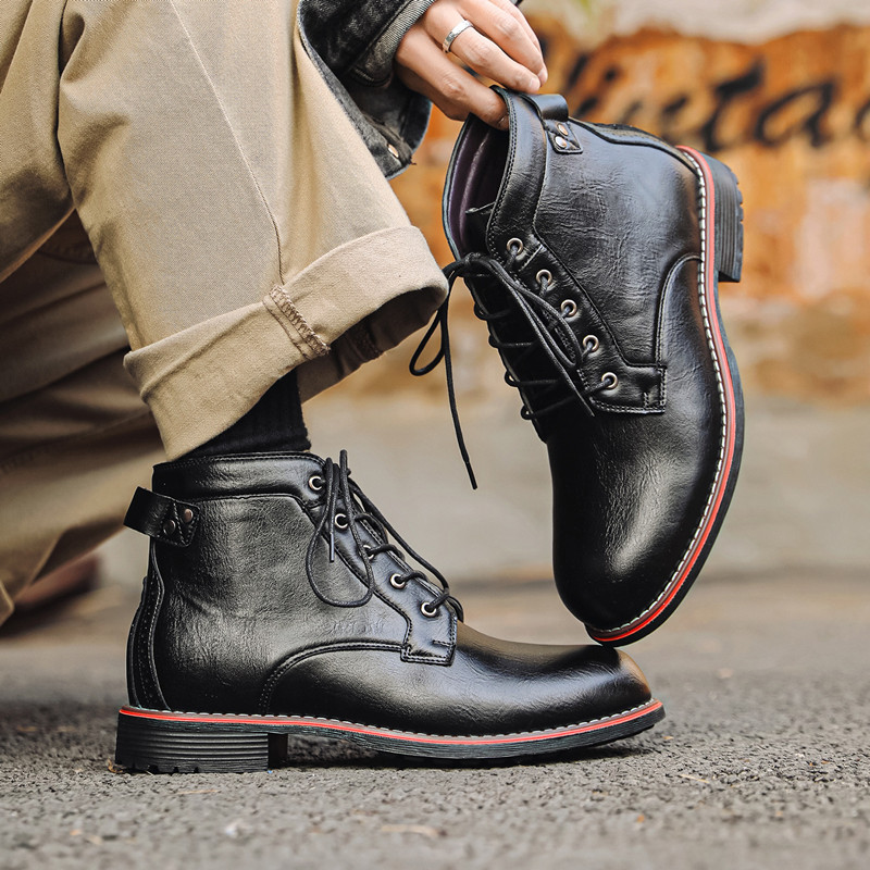 Leather Work Fabric - Luxury Retro High Men's Leather Shoes