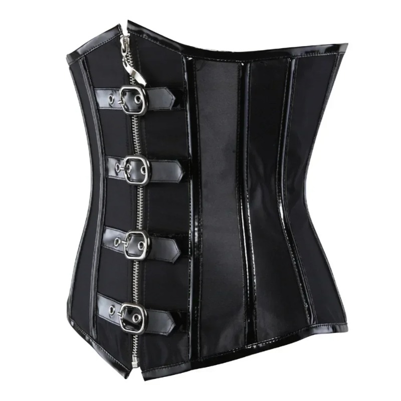 Leather Workout Belt - Waist Trainer Gothic Underbust Corset Zipper