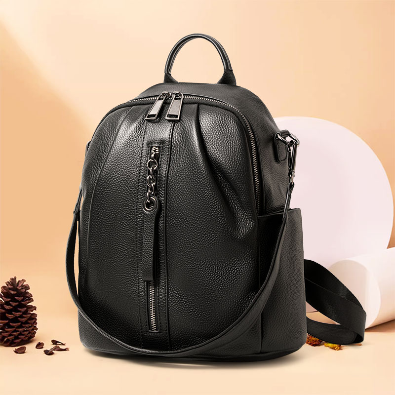 Leather Work Rucksack - Genuine Cowhide Anti Theft Backpack Detachable