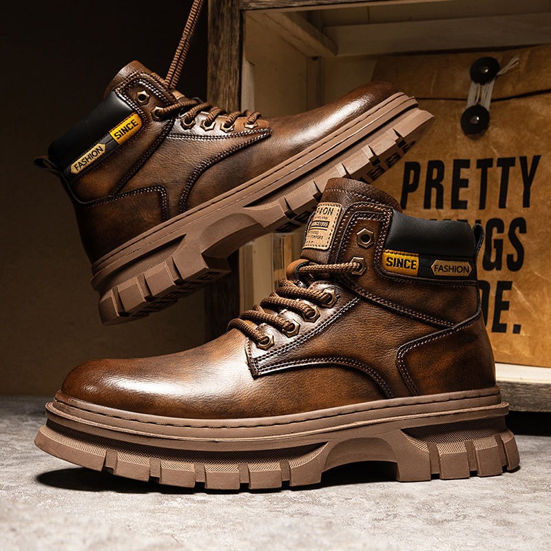 Vintage Men Platform Ankle Boo - огляд і ціна Leather Work Fabric